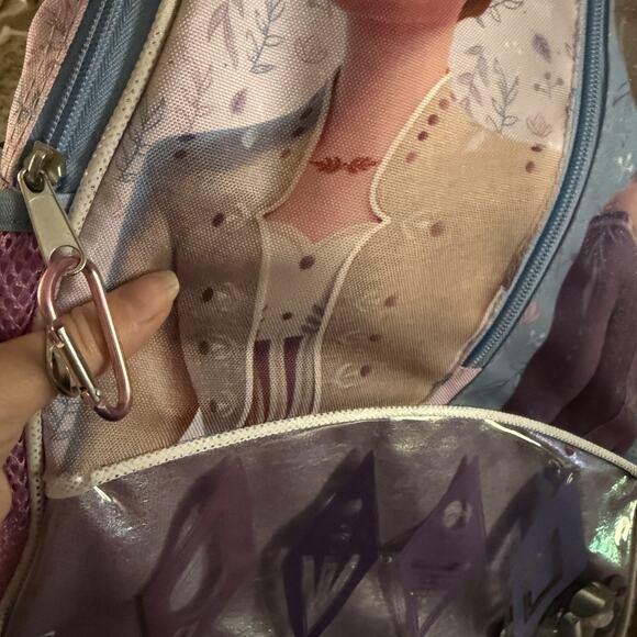 Disney Frozen Elsa Anna Backpack Girls Purple Blue Glitter School Bag 16" Pocket - Picture 5 of 8